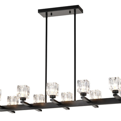 Chandelier for Dining Room, 10-Light Black Farmhouse Linear Pendant Light Fixture, Modern Crystal Hanging Lighting Chandelier for Kitchen Island, Bar, Long Table, G9 Bulb(10*G9*MAX 40W)