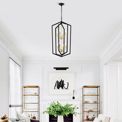 8-Light Lantern Tired Farmhouse Ceiling Hanging Light Black Chandelier Metal Modern Pendant Light Fixtures for Kitchen Island Dining Room Living Room Foyer Entryway(E12 Bulbs Not Included)