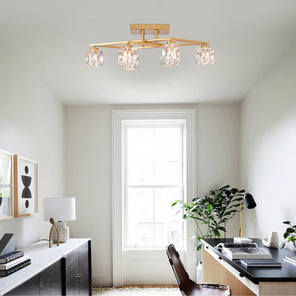 6-Light  Crystal  Ceiling Light for Dining Room, Modern Ceiling Lamp with  Light Fixture For  Entryway, Lobby, Kitchen, Bedroom, Living Room, Conference Room, (6*G9 Bulbs Included)--Gold