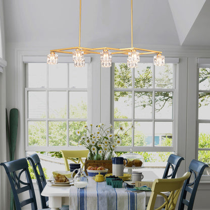 Crystal  Chandelier for Dining Room, 8-Light Kitchen Chandelier Light Fixture Modern Metal Industrial  Chandeliers for Farmhouse Entryway Living Room--Matte Gold (8*G9 Bulbs Included)