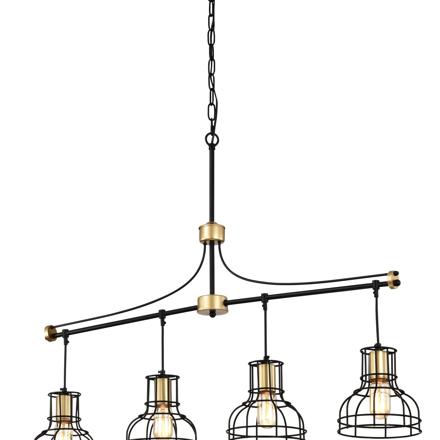 Dining Room Light Fixture/Chandelier Over Table, 40-Inch Hanging for Farmhouse Linear Chandeliers,4-Light Kitchen Island Lighting,Matte Black and Matte Gold Ceiling Chandelier,with Metal lampshade