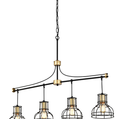 Dining Room Light Fixture/Chandelier Over Table, 40-Inch Hanging for Farmhouse Linear Chandeliers,4-Light Kitchen Island Lighting,Matte Black and Matte Gold Ceiling Chandelier,with Metal lampshade