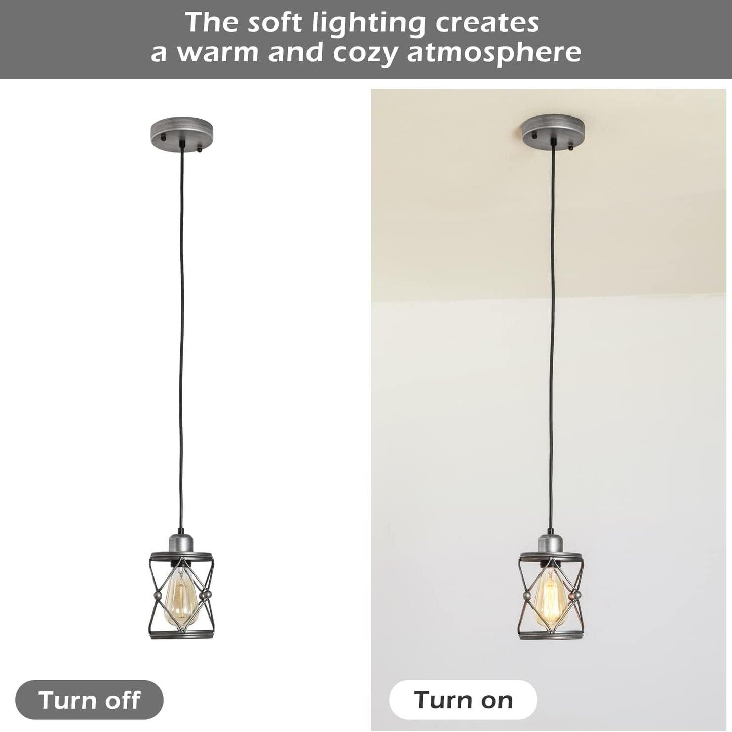 Industrial Pendant Lighting for Kitchen Island, Rustic Mini Cage Pendant Light, Farmhouse Pendant Lamp with Silver Grey Adjustable for Dining Room, Hallway, Entryway, Bedroom