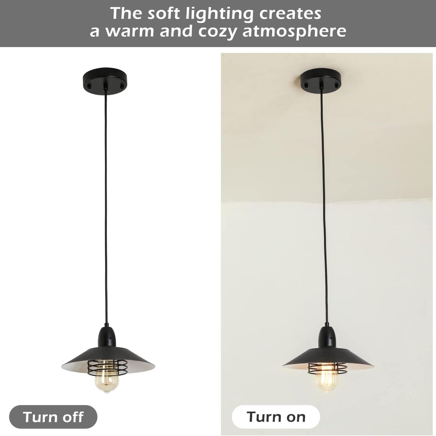 Farmhouse Vintage Pendant Light Black Fixture Pendant Lights with Spring Frame Adjustable Metal Hanging Lamp for Kitchen Island Dining Room Bedroom Living Room Barn Entryy, E26