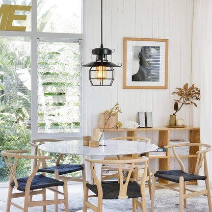Vintage Farmhouse Pendant Light Rustic Metal Caged Pendant Lights Black Cage Hanging Lamp for Kitchen Island Entryy Bedrooms Living Room Barn, Adjustable Height, E26 Bulb(1 Light)
