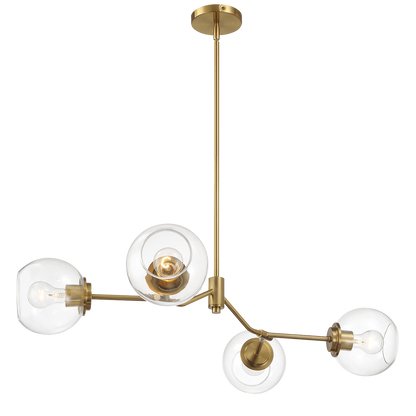 Jewel Four Lights Modern Farmhouse Chandelier Ceiling Hanging Light Fixture For Kitchen Island Dining Room 36"L × 20"W × 7.25"H with Clear Glass