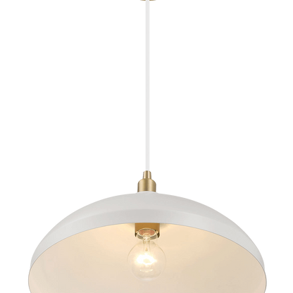 Astral Single Light White Pendant Lamp with Golder Brass Finish for Entrance Kitchen Island 14"D × 8"H