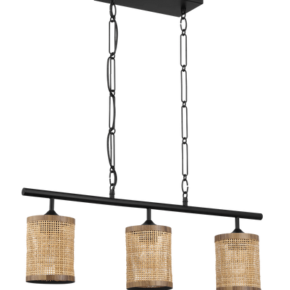 Elysian Three Lights Island With Natural Rattan Shade Farmhouse Chain Ceiling Lamp
