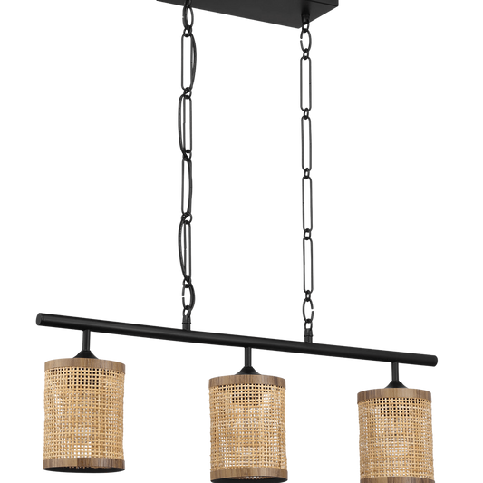 Elysian Three Lights Island With Natural Rattan Shade Farmhouse Chain Ceiling Lamp
