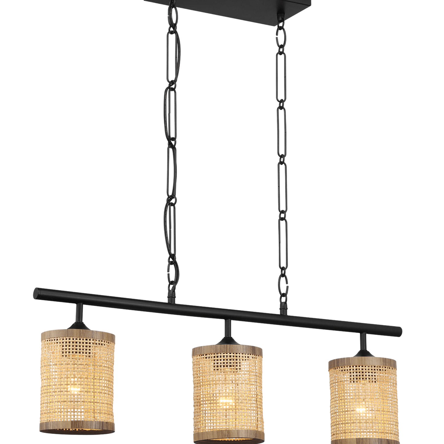 Elysian Three Lights Island With Natural Rattan Shade Farmhouse Chain Ceiling Lamp