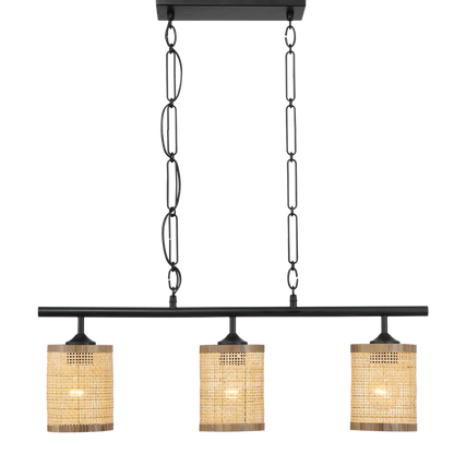 Elysian Three Lights Island With Natural Rattan Shade Farmhouse Chain Ceiling Lamp