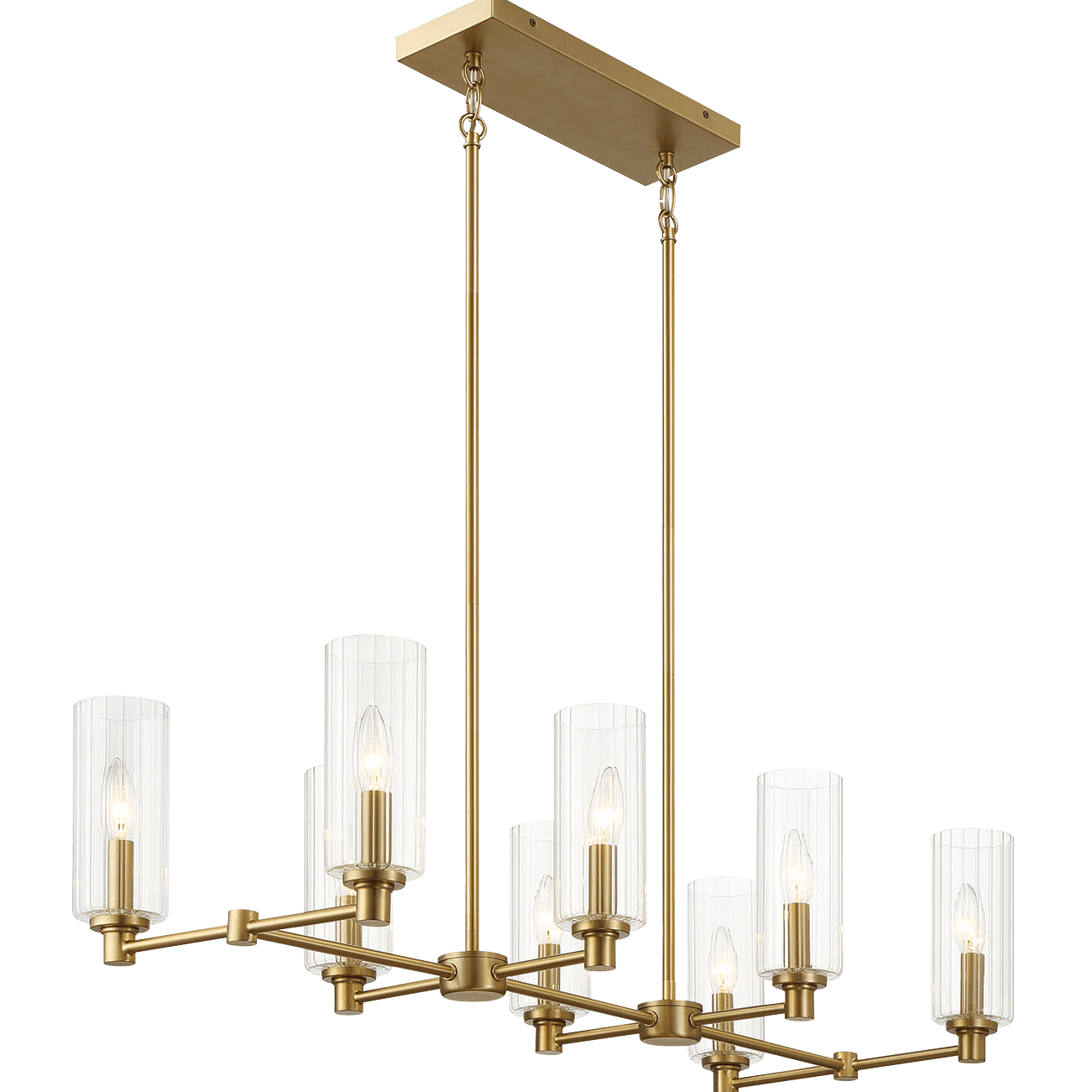Willow Eight Lights Island With Clear Ribbed Glass Pendant Lamp - Satin Brass