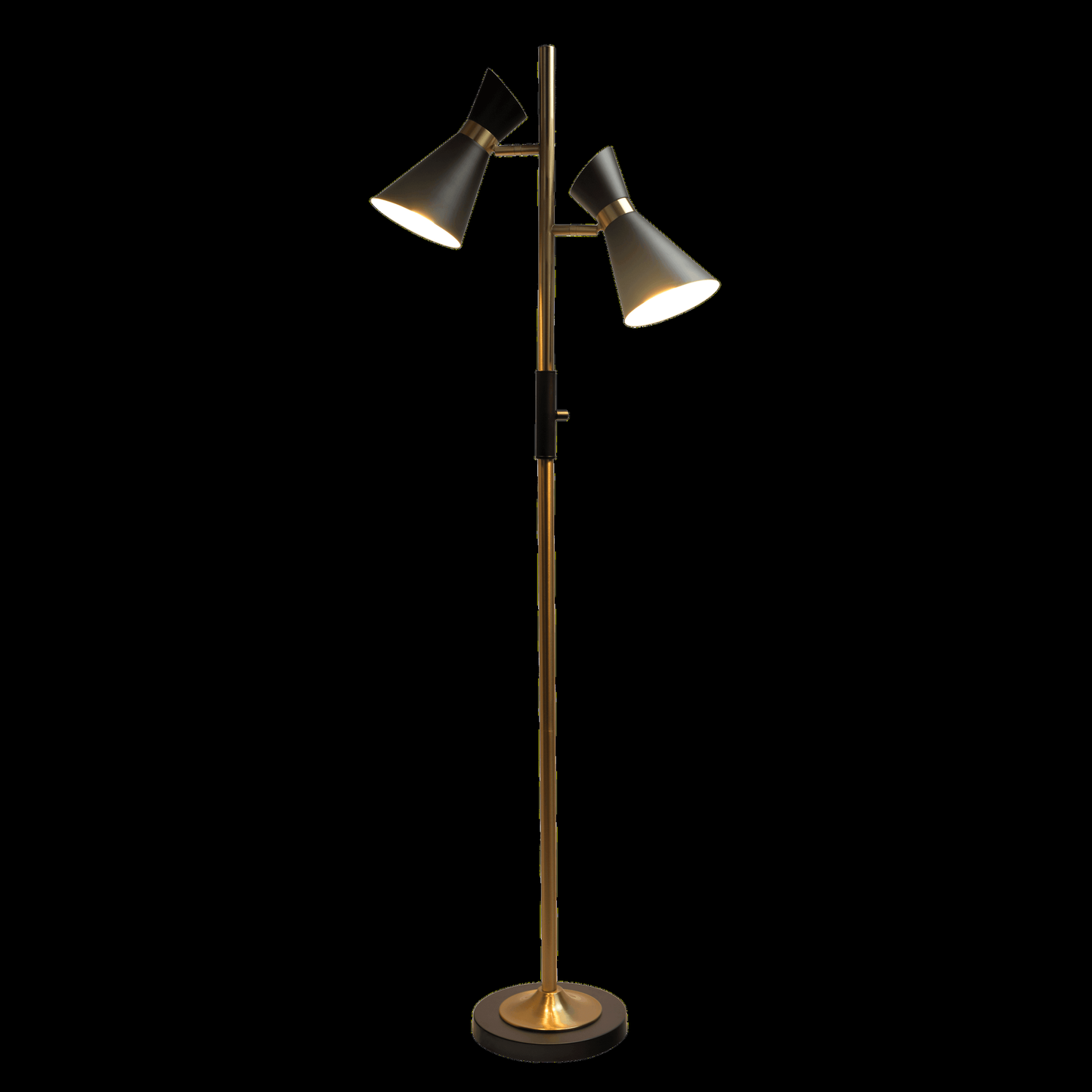 Axis Brassed Gold Floor Lamp with 4-Way Switch Double Spots with Metal Base