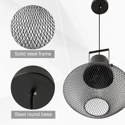 HOMCOM Industrial Pendant Light Fixtures, Black Metal Frame Hanging Ceiling Light for Living Room, Bedroom, Kitchen, Dining Room with Adjustable Hanging Chain, Black