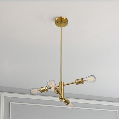 Trellis Four Lights Modern Gold Chandelier Vintage Pendant Fixture for Living Room Dining Kitchen 15"W × 6.75"H