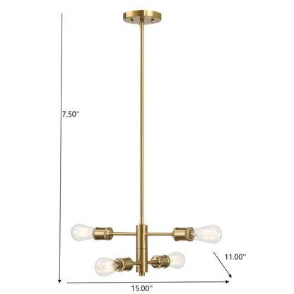 Trellis Four Lights Modern Gold Chandelier Vintage Pendant Fixture for Living Room Dining Kitchen 15"W × 6.75"H