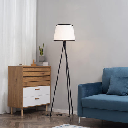 HOMCOM Modern Tripod Floor Lamp Free Standing Land Lamp w/ Steel Frame, Footswitch, Fabric Lampshade and E26 Base for Living Room, Bedroom, Office, Black