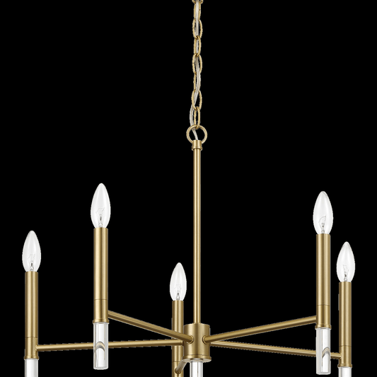 Courtyard Five Light Golden Brass Candle Light Chandelier 24"W × 17.75"H
