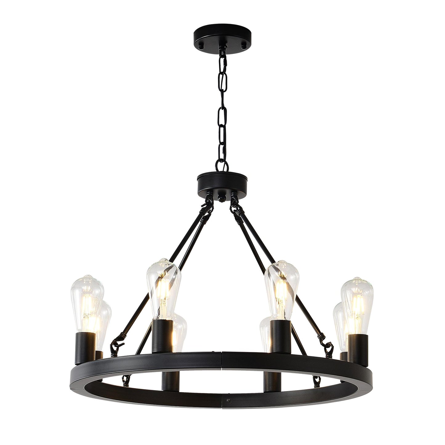 8-Light (No Bulbs) Matte Black Wagon Wheel Chandelier Farmhouse Modern Small  Round Chandelier for Living Room Kitchen Island Foyer Hallway Entryway Bedroom  Dining Room Light Fixture Ceiling Hanging