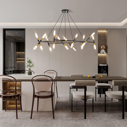 41" Black & Golden Modern Chandelier Light Fixture, Branch Design with Frosted Tubes, Black Cords, Adjustable Height Pendant Light for Dining Room, Living Room, or Kitchen Island (Bulb Not Included)
