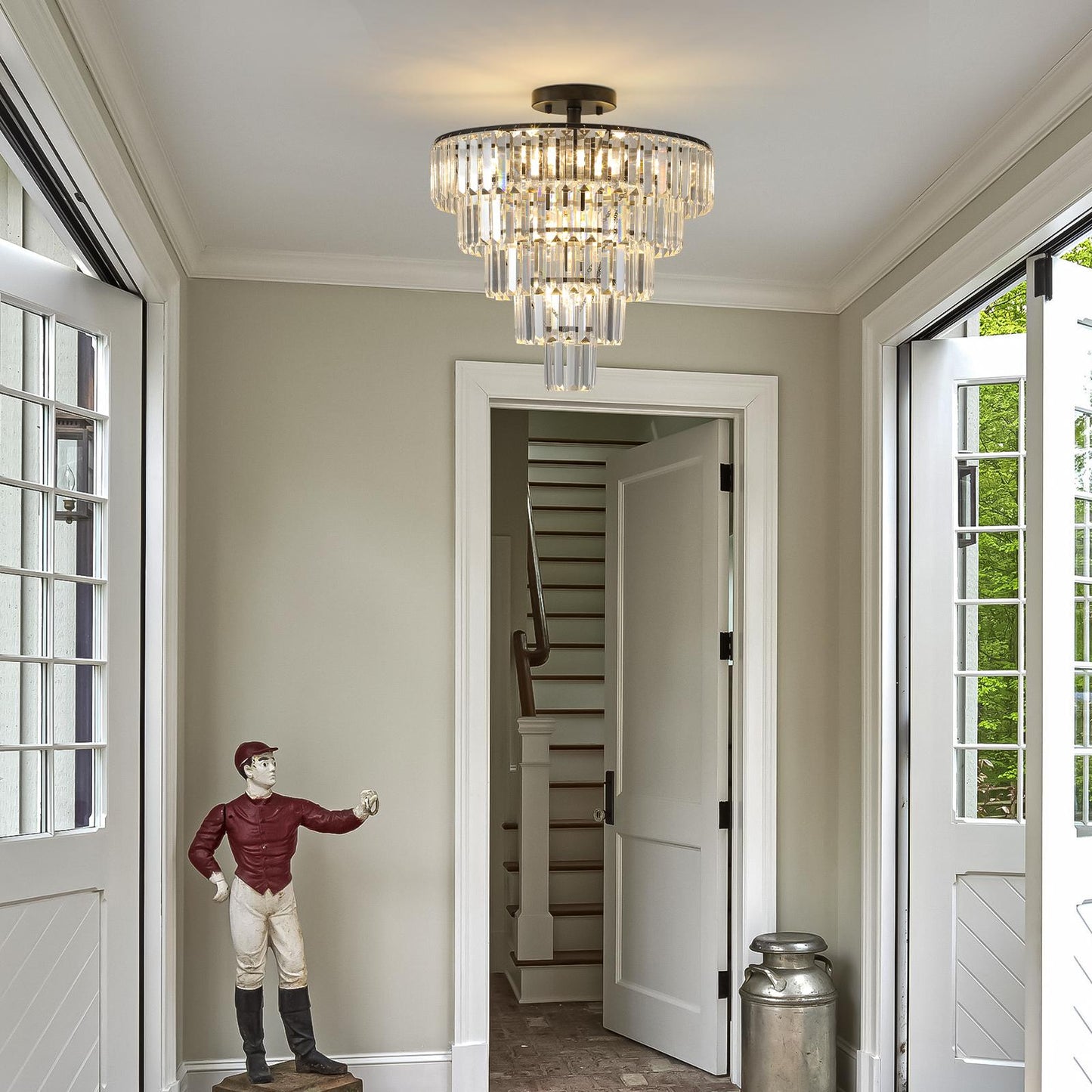 20" Black Crystal Chandelier Ceiling Light, Modern Luxury 10-Light Flush Mount Light Fixture, Elegant Home Lighting for Living Room, Dining Room, Bedroom (No Bulbs)