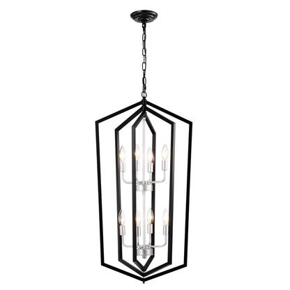 8-Light  Farmhouse Kitchen Chandeliers, Matte Black and Sliver Vintage Rustic Cage Light Fixture Adjustable Height  Chandeliers for Dining Room Hallway Foyer Entryway(E12 Bulbs Not Included)