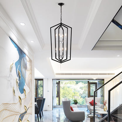 8-Light  Farmhouse Kitchen Chandeliers, Matte Black and Sliver Vintage Rustic Cage Light Fixture Adjustable Height  Chandeliers for Dining Room Hallway Foyer Entryway(E12 Bulbs Not Included)