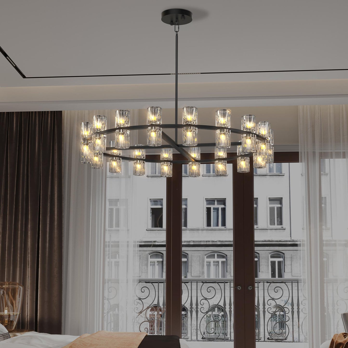 36 Inches Luxury Chandeliers Crystal Living Room Decorative Lights Simple Modern Dining Room LED Lighting,for Home Decor (Bulbs Included)