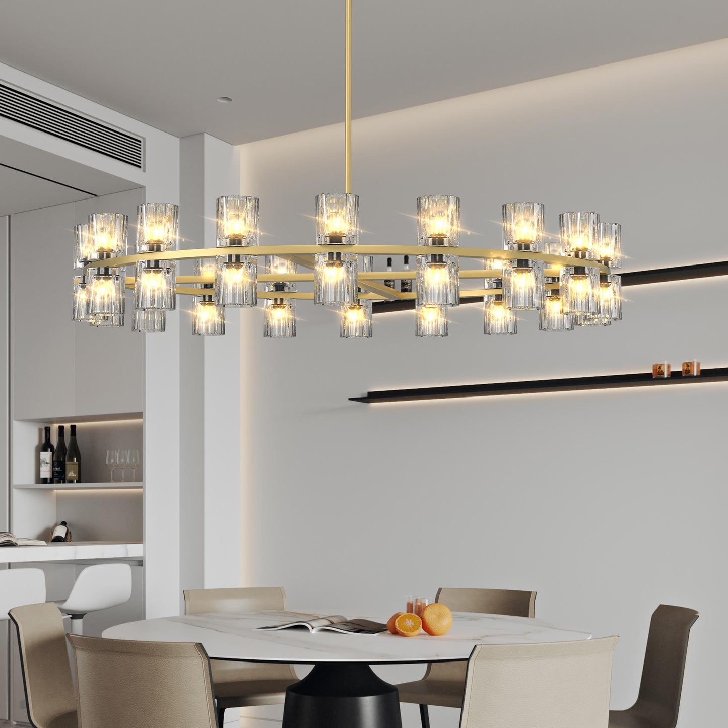 Modern 36" Gold Round Chandelier Light Fixture, K9 Crystal Chandeliers for Dining Room, Living Room, Dining Room Chandeliers Over Table, Chandelier for Bedroom, Foyer, Includes 36XG4 Bulbs