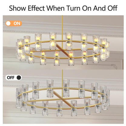 Modern 36" Gold Round Chandelier Light Fixture, K9 Crystal Chandeliers for Dining Room, Living Room, Dining Room Chandeliers Over Table, Chandelier for Bedroom, Foyer, Includes 36XG4 Bulbs