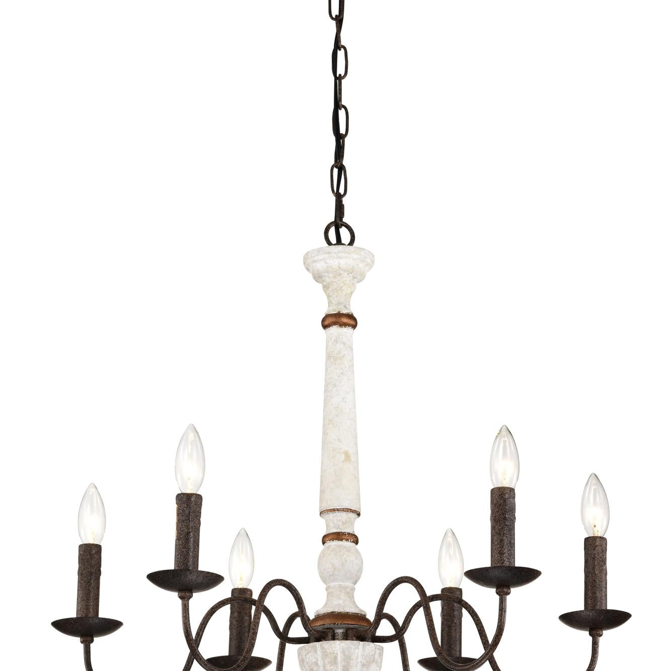 Retro white and Rust Color Chandelier With Light Fixture 6 Light (E12 NO include Bulb)  Pendant Light Fixtures for Dining Room, Lobby, Kitchen, Bedroom, Living Room, Conference Room, Home Office
