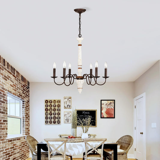 Retro white and Rust Color Chandelier With Light Fixture 6 Light (E12 NO include Bulb)  Pendant Light Fixtures for Dining Room, Lobby, Kitchen, Bedroom, Living Room, Conference Room, Home Office