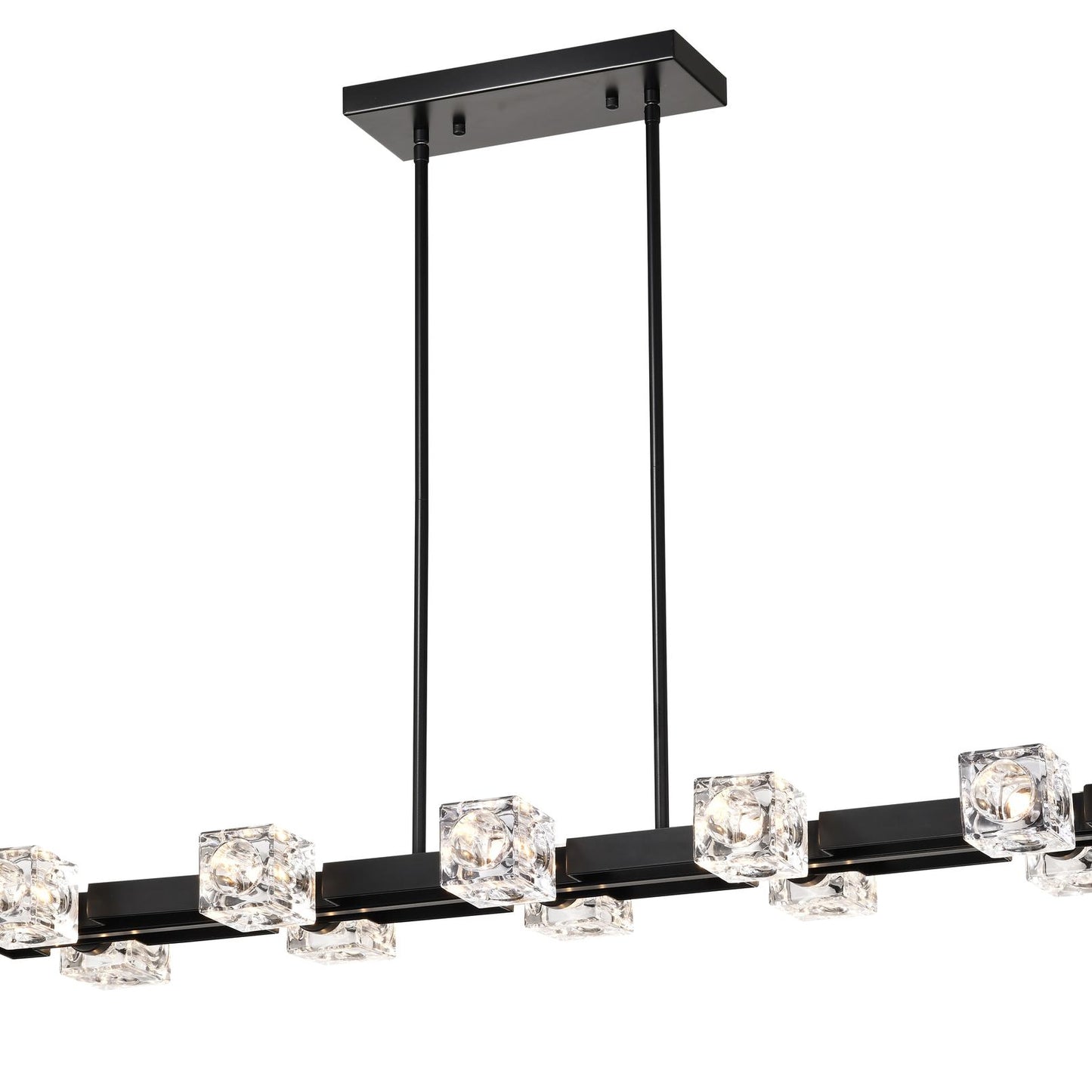 Rectangle Chandelier for Dining Room, 10-Light Black Farmhouse Linear Pendant Light Fixture, Modern Crystal Hanging Lighting Chandelier for  Lobby, Kitchen, Bedroom, Living Room, Conference Room, Home