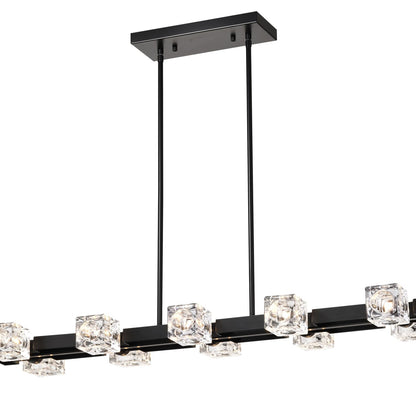 Rectangle Chandelier for Dining Room, 10-Light Black Farmhouse Linear Pendant Light Fixture, Modern Crystal Hanging Lighting Chandelier for  Lobby, Kitchen, Bedroom, Living Room, Conference Room, Home