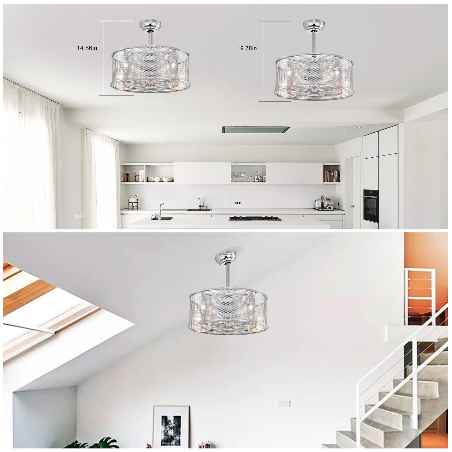 20.4''  3 ABS Fan Blades Dual Shade Modern Ceiling Fan with Remote Control, Noiseless Reversible AC Motor for Bedroom/Living Room/Study/Patio,Chrome
