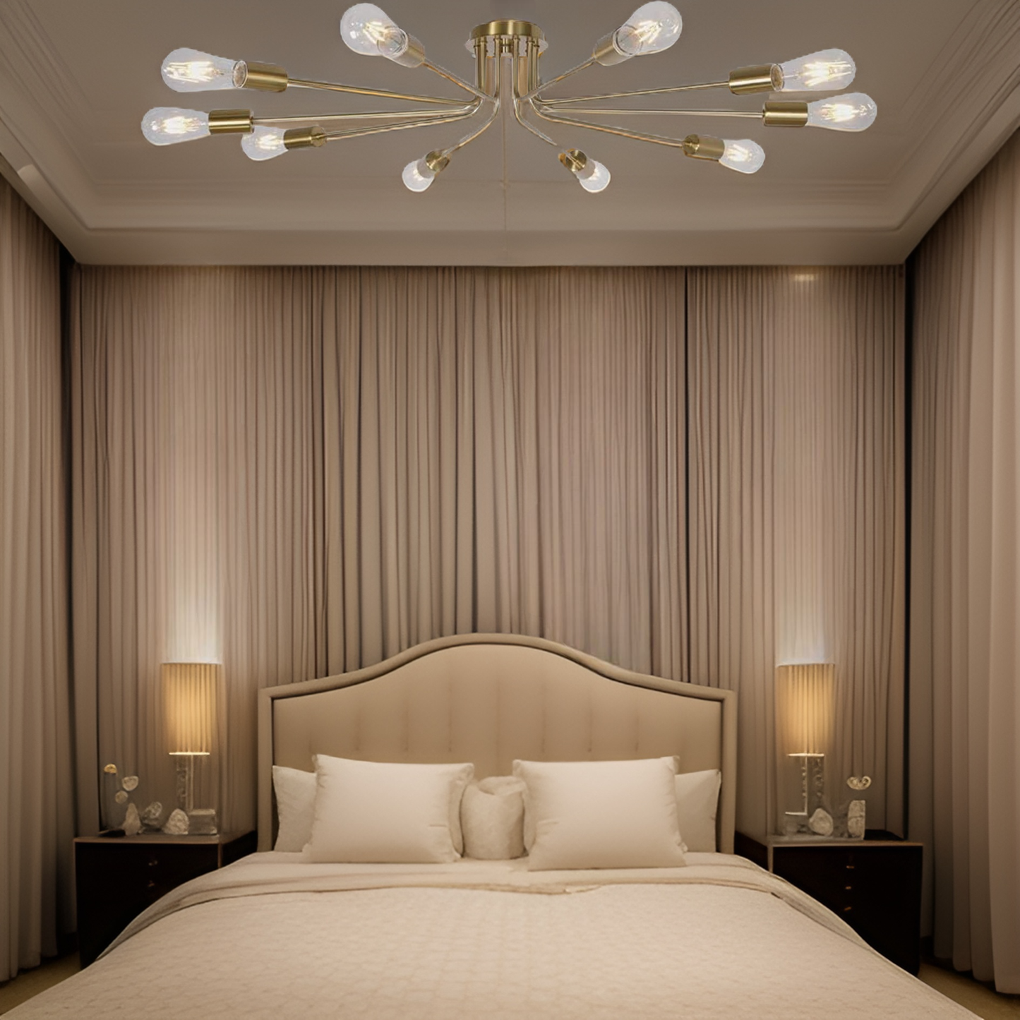 10 Light Sputnik Chandelier Brushed Gold Ceiling Light Semi Flush Mount Light Ceiling Lamp