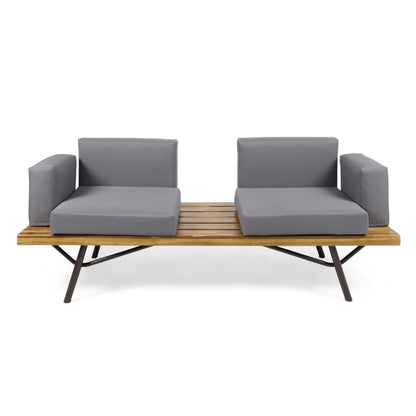 Outdoor Acacia Wood 2 Seater Sofa with Metal Legs for Garden Patio