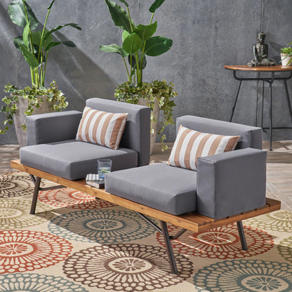 Outdoor Acacia Wood 2 Seater Sofa with Metal Legs for Garden Patio