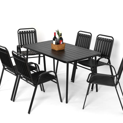 7 Pieces Patio Dining Set, Plastic chair and steel table Outdoor Set, plastic Chairs and Table Set for Garden Patio, Black