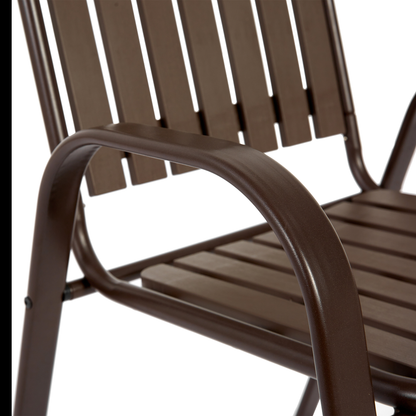 7 Pieces Patio Dining Set, Plastic chair and steel table Outdoor Set, plastic Chairs and Table Set for Garden Patio, Brown