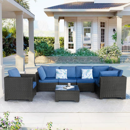 7 Pieces Outdoor Set Furniture Patio Furniture Sets Conversation Sets Balcony Furniture Outdoor Sectional for Outdoor Indoor Backyard Lawn Garden Porch Poolside (Dark Blue)