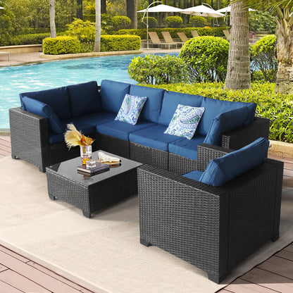 7 Pieces Outdoor Set Furniture Patio Furniture Sets Conversation Sets Balcony Furniture Outdoor Sectional for Outdoor Indoor Backyard Lawn Garden Porch Poolside (Dark Blue)