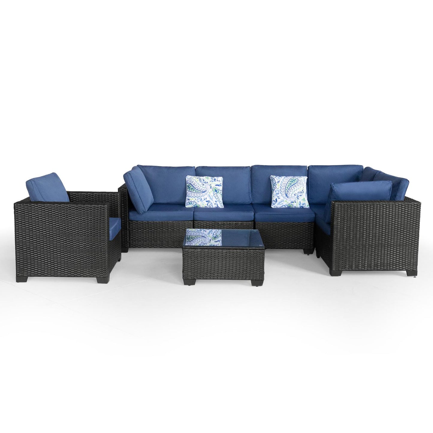 7 Pieces Outdoor Set Furniture Patio Furniture Sets Conversation Sets Balcony Furniture Outdoor Sectional for Outdoor Indoor Backyard Lawn Garden Porch Poolside (Dark Blue)