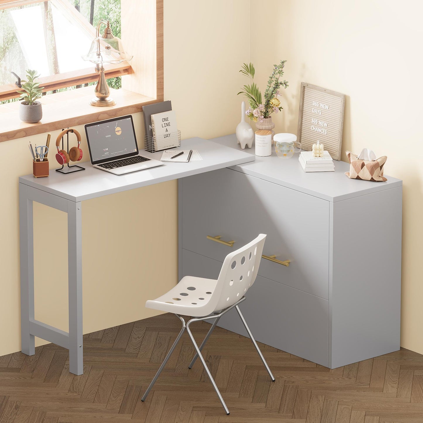 Twin Size Murphy Cabinet Bed with Adjustable Position Desk, Murphy Chest Dresser Bed with Foldable Cushion for Guest Room,Small Space, Gray