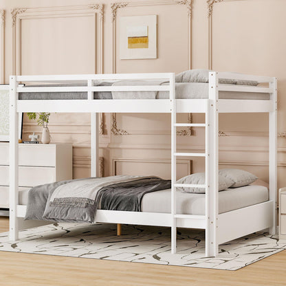 Wood Queen Size Bunk Bed with Ladder, White