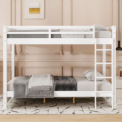 Wood Queen Size Bunk Bed with Ladder, White