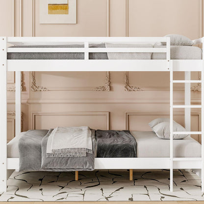 Wood Queen Size Bunk Bed with Ladder, White