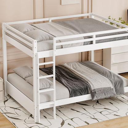 Wood Queen Size Bunk Bed with Ladder, White