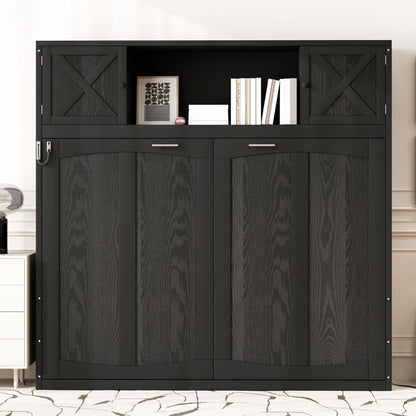 Full Size Murphy Bed with Storage Cabinets, Black