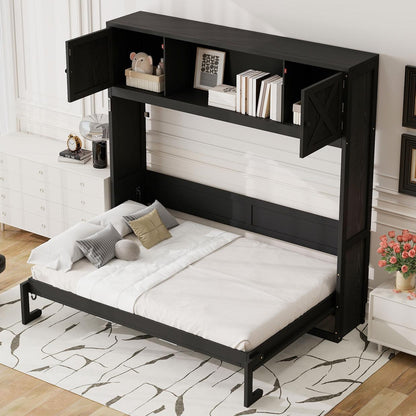 Full Size Murphy Bed with Storage Cabinets, Black